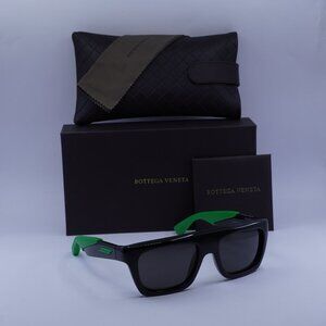 Bottega Veneta BV1232S 001 Rectangle Sunglasses - Black Green \ Grey